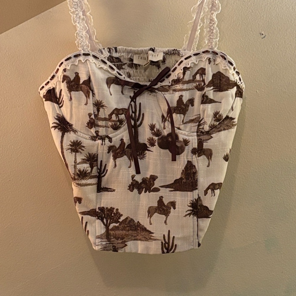 Western-Themed Camisole with Lace Straps